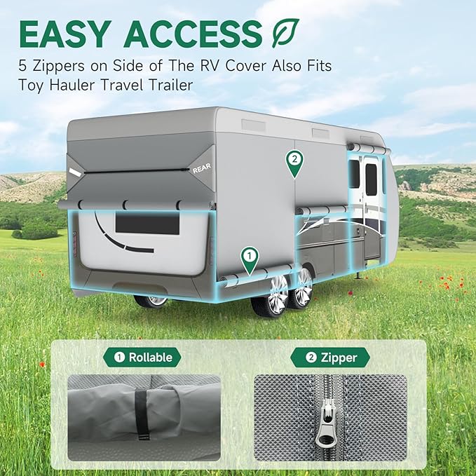 Umbrauto RV Cover Fits 22-24ft Travel Trailer: Lightweight, Waterproof Camper Cover for Toy Hauler, Winter Campsite, with Gutter Covers, Tongne Jack Covers, Windproof Straps