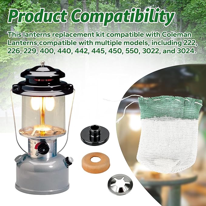 10-Pack Propane Lantern Mantles & 3000005094 Pump Cup Replacement Kit for Coleman Outdoor Camping Fueled Lighting