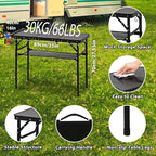 Folding Picnic Table with Storage Net, Matte Black Aluminum Folding Table 35" x 16", Adjustable Height Max 27.5", Lightweight Portable for Camping Travel Grill Indoor