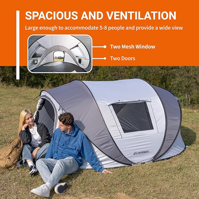 EchoSmile Instant Pop Up Camping Tent, 2/4/6 Person, Easy Setup Tent, Water Resistant Dome, Portable with Carry Bag