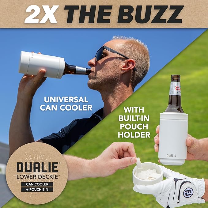 DUALIE Lower Deckie - Insulated 12 oz Can Cooler with Pouch Container - Universal Drink Holder with Built-in Pouch Bin - Choose Your Color