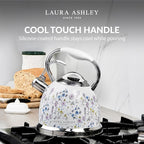 VQ Laura Ashley Wild Meadow 2.5L Stainless Steel Tea Kettle Stovetop Whistling Teapot for Induction, Gas Hob or others. Silicon Coated Cool Handle & Push Button Mechanism Vintage Stove Top Kettle