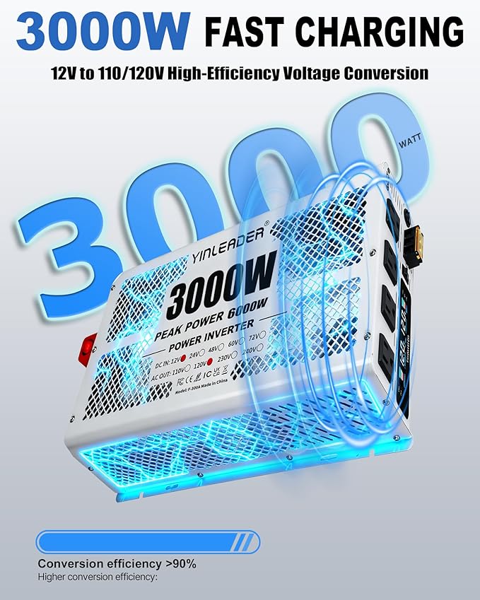 3000W Power Inverter 12V to 110V/120V, Solar Inverter Remote for RV Camping Off-Grid Solar Inverter Systems