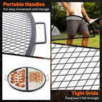 40 Inch X-Marks Fire Pit Grill Grate Round Foldable Fire Pit Cooking Grate Heavy Duty Steel Campfire BBQ Grill Grid with Handles for Outdoor Camping Cooking, Black