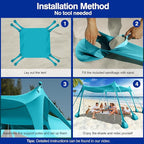 Rhino Valley Beach Tent Shade Canopy UPF50+ Protection, 8 Sandbags, 4 Stability Poles, Outdoor Sun Shelter Umbrella for Sand, Camping, Fishing Essentials