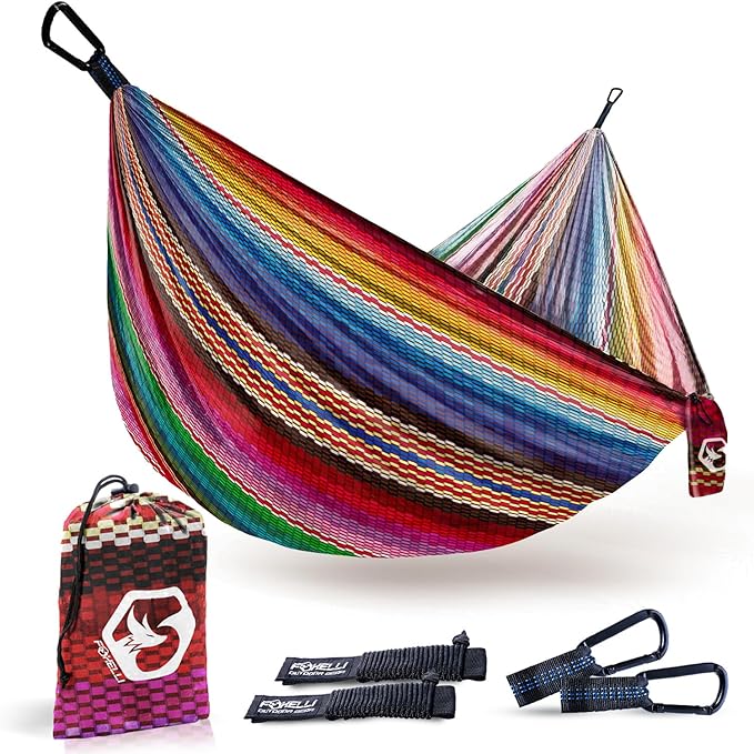 Foxelli Camping Hammock – Ultralight Hammock for Backpacking, Hiking, Festivals, Travel - Easy Setup with Tree-Friendly Ropes & Steel Carabiners, Heavy Duty Parachute Nylon