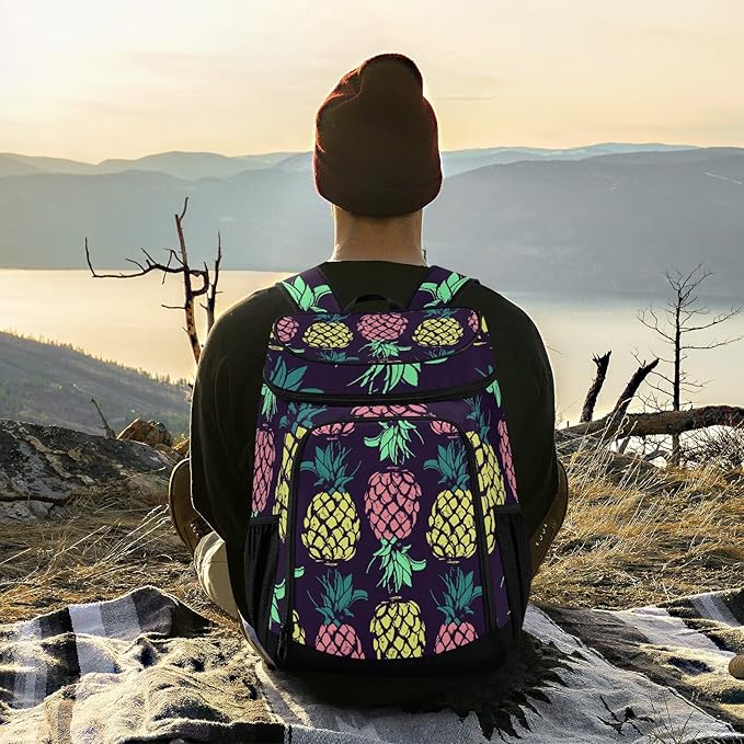 Tropical Pineapples Fruits Cooler Backpack Insulated Leak Proof Beach Cooler Bag Soft Lunch Picnic Hiking Camping Backpack Cooler
