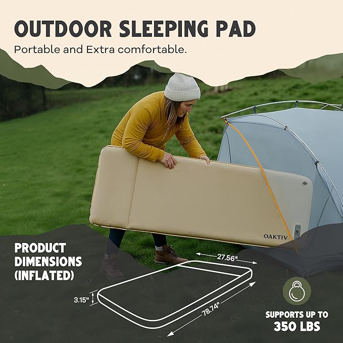 Self-Inflating Camping Sleeping Pad – 3.15" Wandermate Memory Foam Air Mattress for Backpacking, Car Camping & Tents, Compact and Durable