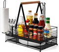 Grill Caddy, BBQ Caddy with Paper Towel Holder, Blackstone Griddle Organizer, Plate and Utensil Holder Organizer for Outdoor Grill, Picnic, Camping, Condiment Storage for Kitchen Counter