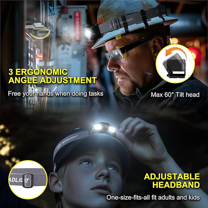 2 Pack Headlamp Rechargeable, 1400 Lumen Lightweight Head Lamps LED Rechargeable with White Green Red Light, Waterproof Head Lamp,14 Modes with Memory Function for Running