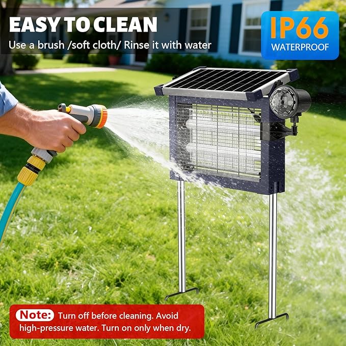 Solar Bug Zapper 4500V with Star Projector, 2-in-1 Outdoor Mosquito Killer, IP66 Waterproof Cordless Fly Trap with Type-C Charging for Patio, Yard & Camping