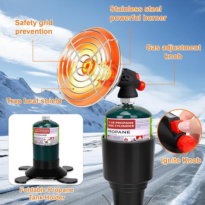 Golf Cart Heater, Portable Propane Heater with Self Igniter, 2-in-1 Outdoor Space Heaters with Cup Holder & Cylinder Base, Golf Cart Accessories, Cordless Camping Heaters for Tents,Hunting,Ice Fishing