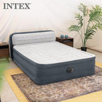 Intex 64447ED Dura-Beam Deluxe Ultra Plush Air Mattress with Headboard: Fiber-Tech – Queen Size – Built-in Electric Pump – 18in Bed Height – 600lb Weight Capacity