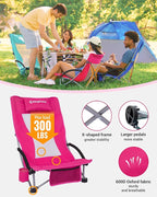 KingCamp Low Beach Chairs, Folding Portable Chair for Adults Lightweight Extra Wide Seat 300lbs Heavy Duty Oversized Backpack, Carry Bag for Camping