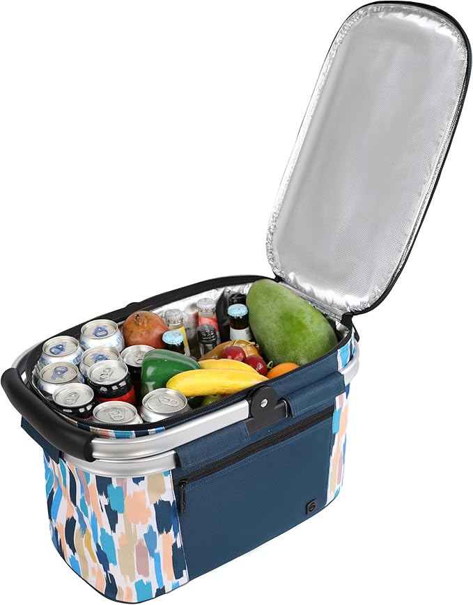 ALLCAMP Picnic Basket - Insulated Cooler, Thickening Foldable Picnic Basket with Removable Baskets & Sewn-in Frame, Basket for House Warming Gifts New Home(Graffiti Pattern)