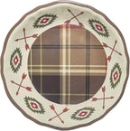 Paseo Road Aztec Bear 14 Piece Melamine Plastic Rustic Dinnerware Set, Brown Red Cream Green Bear Pine Tree Geometric Print, Cabin Lodge Southwestern Dish Set with Plates, Bowls