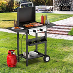 ROVSUN 2 Burner Portable Propane Griddle with Electronic Ignition, 20000 BTU Rolling Flat Top Gas Grill with Enameled Tray & Lid, Side Shelves & Regulator for Outdoor Cooking Camping BBQ Tailgating