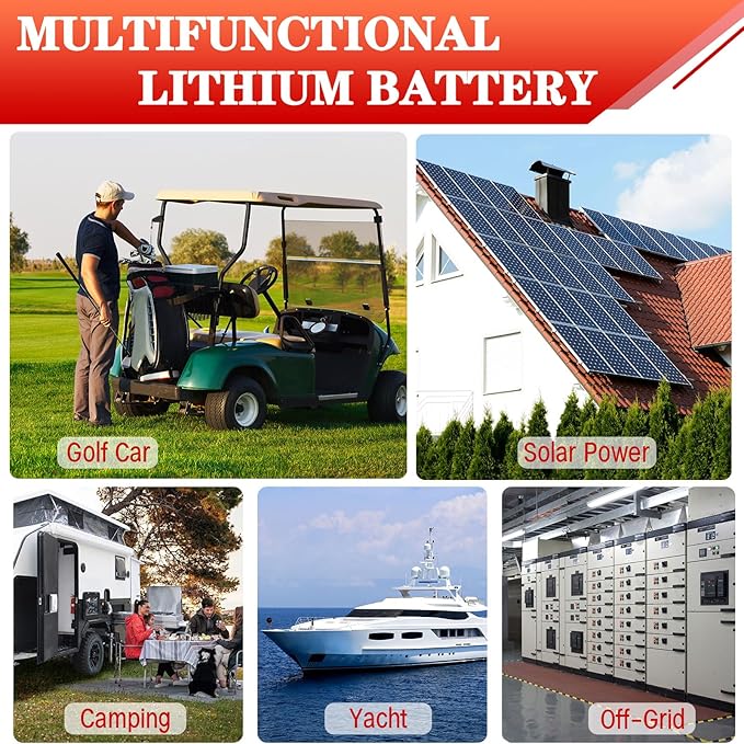 48V 166Ah Golf Cart LiFePO4 Battery with Charger&Monitor, 8499Wh Lithium Battery with 200A BMS, Up to 10000+ Rechargeable Cycles, Perfect for Golf Cart, Solar Power Storage (48V*166Ah)