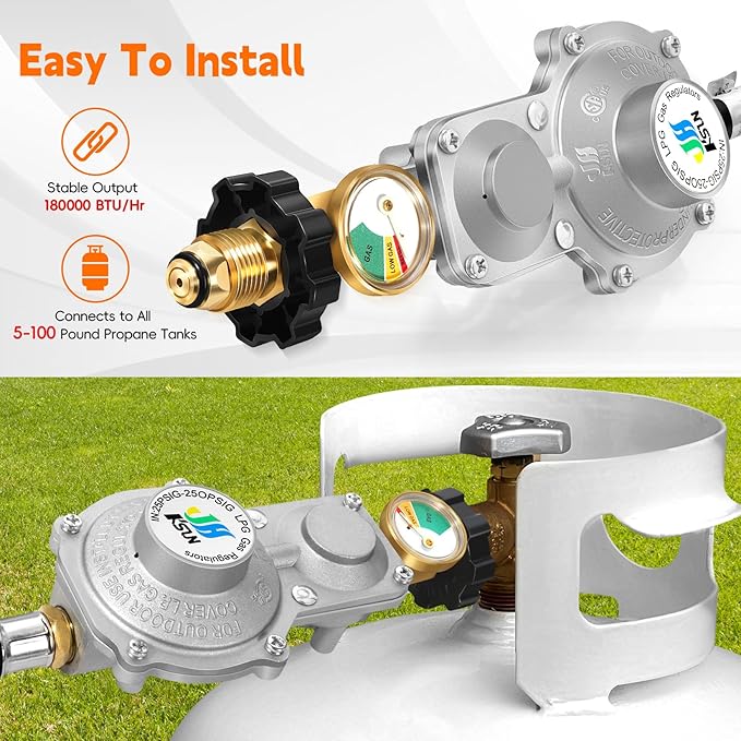GasSaf 5FT 2 Stage Propane Regulator with Hose and Gauge for RV, Generators, Camp Stoves, Gas Grills, Heaters - Standard POL Connection Fits 5-100 lb Propane Tanks