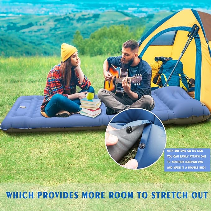 FAQIUQI Camping Sleeping Pads，Extra Thick 5 Inch Inflatable Sleeping Mat with Pillow Built-in Pump，Oversized Mattress Super Portable Backpacking Sleeping Pad (Blue)