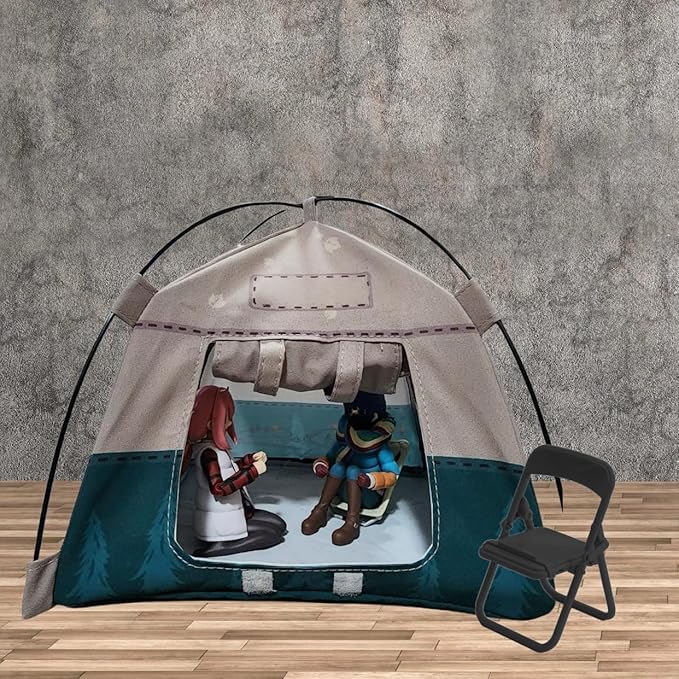 Mini Tent,Model Tent Decoration with Chair,1:12 Miniature Doll Camping Model Tents Movable Decorative Scene Accessories Photography Props Miniature Model Tent for Tiny Pets (Brown)