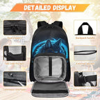 Wolf Backpack for Men Large Capacity School Bag for Teen Boys Polyester Bookbag with Detachable Lunch Box for Travel Outdoor Knapsack Book Bag