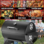 Charcoal Grill Outdoor BBQ Grill, Barrel Charcoal Grills with Side Table, with Nearly 500 Sq.In. Cooking Grid Area, Outdoor Backyard Camping Picnics, Patio and Parties, Black