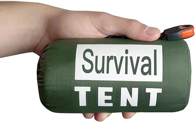 Emergency Survival Tent 2 Person with Survival Whistle Shelter for Bug Out Bag Storm with Doors Tornado Shelter for Camping Tactical for Survival Kit with Whistle & Paracord Green