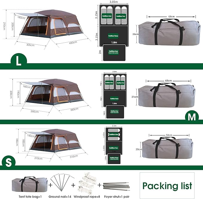 Family Tent Doble Layer Dome Tent Waterproof Camping Tent with 2 Extra Dark Sleeping Cabins for Outdoor Hiking Camping Climing
