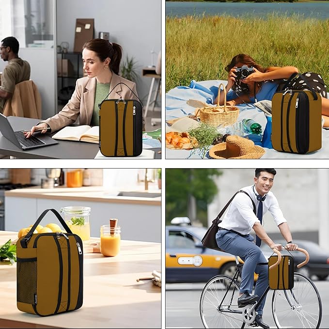 BEIMILY Lunch Box for Men Women Adults,Small Insulated Lunch Bag for Office Work Picnic,Reusable Portable Lunchbox,Soft Cooler Tote Bag(Brown)