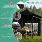 COBIZI 13x13 Pop Up Canopy Tent Heavy Duty with Sidewalls & Auto-Extending Eaves Outdoor Gazebo Easy Up for Backyard Party Commercial Events, All Weather Waterproof UV 50+ (Leg Upgraded) Black