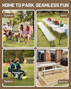 FanttikOutdoor 6ft Plastic Folding Bench with Safety Lock Carrying Handle, Portable Indoor Outdoor Bench for Party, Dining, Camping, Garden, Soccer Activities, No Assembly, 2-Pack, White Zeta I6 Pro