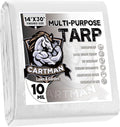 CARTMAN Finished Size 14x30 Feet 10 Mil White Heavy Duty Poly Tarp, Multipurpose Protective Cover, UV Resistant, Waterproof Poly Tarpaulin with Reinforced Edges Tarpaulin with Reinforced Edges