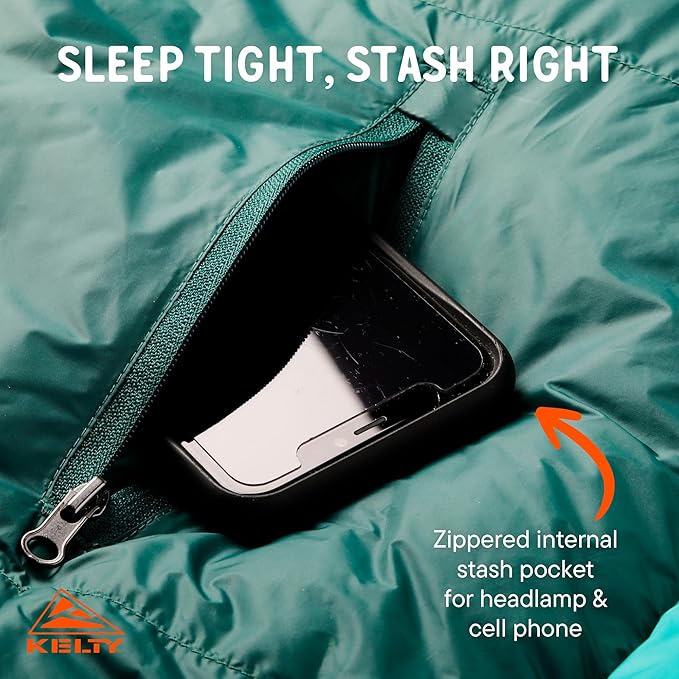 Kelty Cosmic Ultra 20 Degree Sleeping Bag, 800 Dridown, Premium Thermal Efficiency, Soft to Touch, Large Footbox, Environmental and Health Friendly C0 and PFC-Free DWR, Compression Stuff Sack, & More
