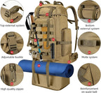 70L/100L Camping Hiking Backpack with Rain Cover, Expandable Large Military Tactical Backpack, Waterproof Molle Racksack Travel Backpacking Daypack for Climbing Trekking (Khaki)