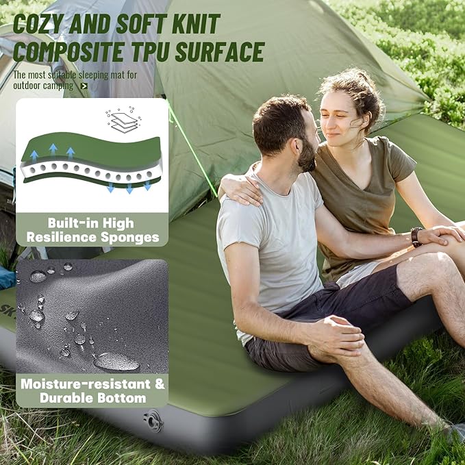 SKYEMAC Self-Inflating Memory Foam Sleeping Pad with Built-in Pump - R-Value 13, Full Size (78" L x 55" W x 4" TH) - Thick Camping Mattress for Car Camping, and Family Use - Comfortable & Durable