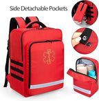 Trunab Emergency Medical Backpack Empty, EMT Camping Molle Bag with Detachable Side Pocket and No-Slip Bottom for Camping, Hiking, Traveling, Daycare, Red, Bag Only