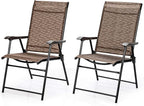 Giantex 4 Pieces Patio Dining Chairs, Portable Folding Chairs, Camping Chair with Armrest, Outdoor Dining Chairs for Bistro, Deck, Backyard (4)