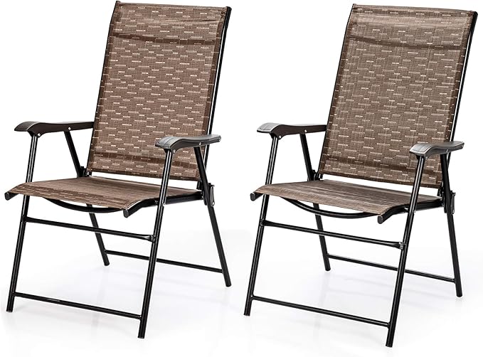 Giantex 2-Pack Patio Dining Chairs, Portable Folding Chairs, Camping Chair with Armrest, Outdoor Dining Chairs for Bistro, Deck, Backyard (2)