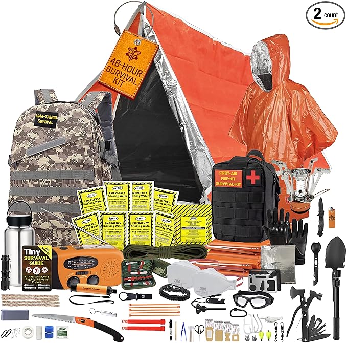 48 Hour Survival Kit - 228 Pieces Survival Gear and Supplies, 45L Go Bag Emergency Backpack, First Aid, Water Filter, Food, Tools, Tent, Camping Essentials, Emergency Preparedness - The Solo