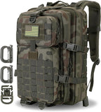 MOLLE Assault Backpack, Tactical Backpack Military Army Camping Rucksack, 3-Day Pack Trip w/USA Flag Patch, D-Rings, Polish Camo
