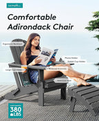 SERWALL Foldable Adirondack Chair, HDPE Adirondack Chair with Wood-Texture-Gray