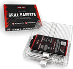 Blazin' Grill Grill Baskets for Outdoor Grill | 2 Grilling Baskets with Detachable Handle | Barbecue Grill Set with BBQ Gloves | Portable Camping Net Rack Perfect for Vegetables, Seafood & Meat