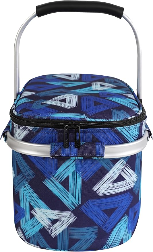 ALLCAMP Picnic Basket - Insulated Cooler, Thickening Foldable Picnic Basket with Removable Baskets & Sewn-in Frame, Basket for House Warming Gifts New Home(Triangle Pattern)