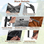 Tangkula Double Room Shower Tent, Oversize Space Privacy Tent with Floor, Removable Rain Fly, Inside Pocket, Clothesline, Top Hook, Portable Outdoor Changing Tent for Dressing, Camping, Toilet