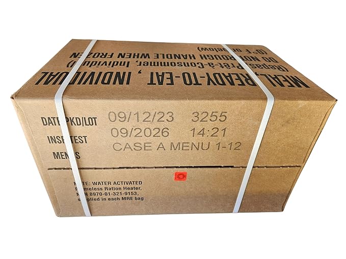 Genuine U.S. Military Surplus Ready to Eat Meals (12 Packs) Inspection Date 01/2026 or Newer - Case A, Case B and A/B Combo available. Manufactured by Wornick, Sopacko or Ameriqual. (A/B Case Combo [Menus 1-24])