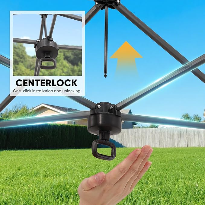 GDY 12x12 Pop Up Canopy Patio Carpas, One Push Set up with Central Lock Canopy with Wheeled Carry Bag, Included 4 Sandbaogs,8 Stakes and 4 Ropes, Gray