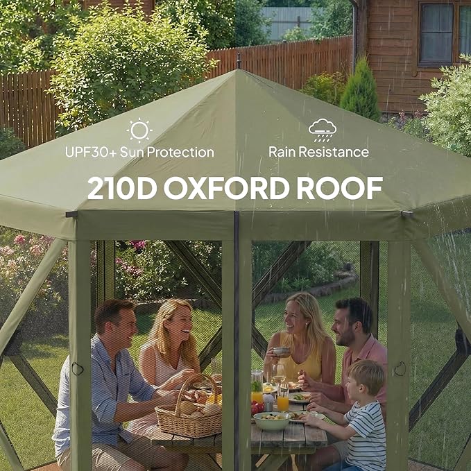 Outsunny 10 x 11 ft Pop Up Gazebo Screen Tent, Outdoor Portable Instant Camping Canopy Screen House Sun Shelter with Mesh Nettings, Carry Bag, Ground Stakes, Ropes for Patio, Backyard, Dark Green