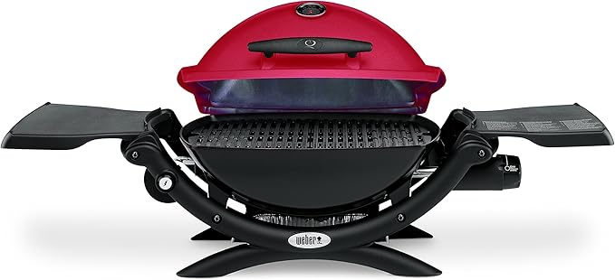 Weber Q1200 Liquid Propane Portable Gas Grill, Red – 1‑Burner Travel and Camping Grill with Cast‑Iron Grates & Electronic Ignition (8,500 BTU Burner)