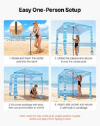 VEVOR Beach Cabana, 6 x 6 ft Beach Canopy with Side Wall, UPF 50+ Protection Easy Setup Cabana Tent with Sand Pockets, Portable Shade Sun Shelter Umbrella for Whole Family & Friends, Blue Stripes
